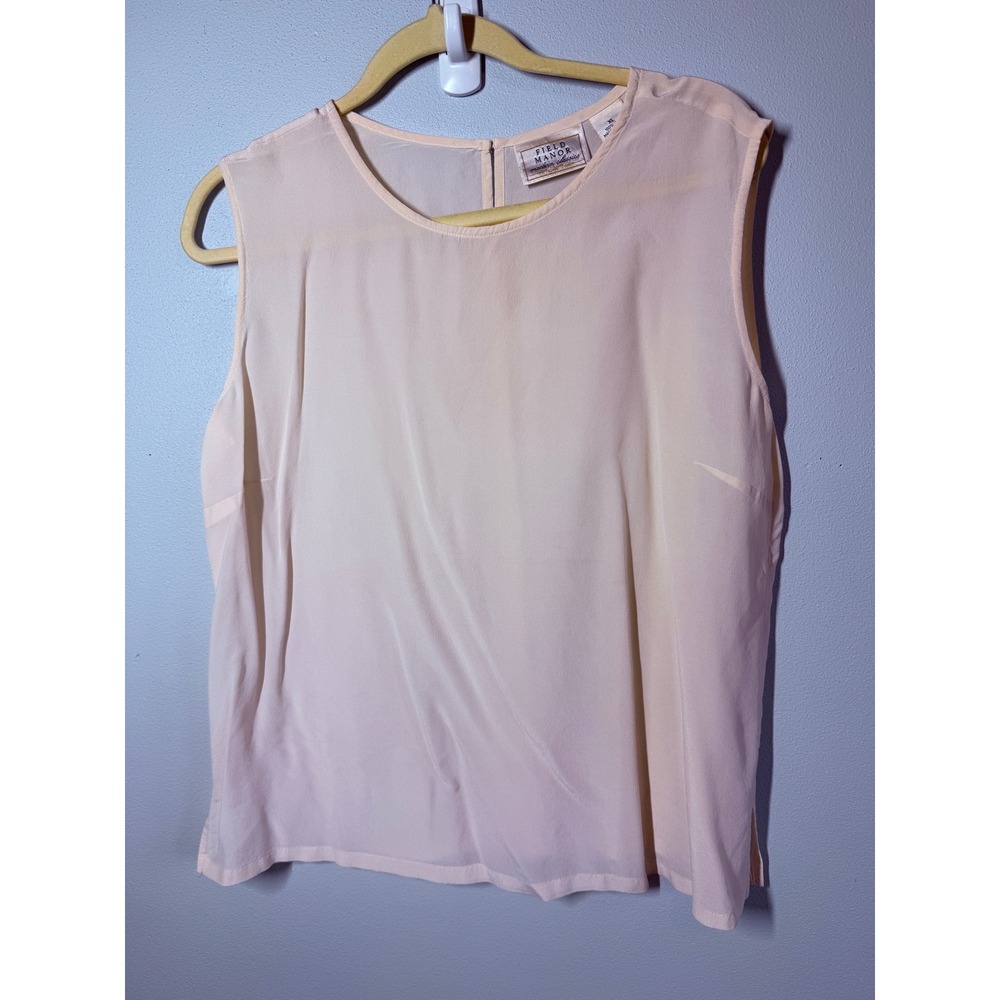 VTG Field Manor Womens 100% Silk Blouse XL Ivory Sleeveless Blouse Old Money 90s